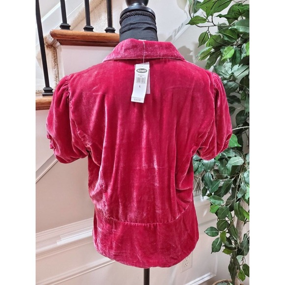 Old Navy Women Solid Red Viscose Short Sleeve Buttons Front Casual Jacket Size L - Picture 5 of 10